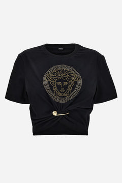 T-Shirt In Organic Stretch Cotton Jersey-Medusa Embroidery