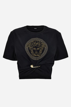 T-Shirt In Organic Stretch Cotton Jersey-Medusa Embroidery