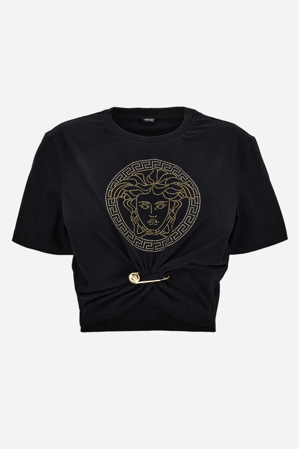 T-Shirt In Organic Stretch Cotton Jersey-Medusa Embroidery