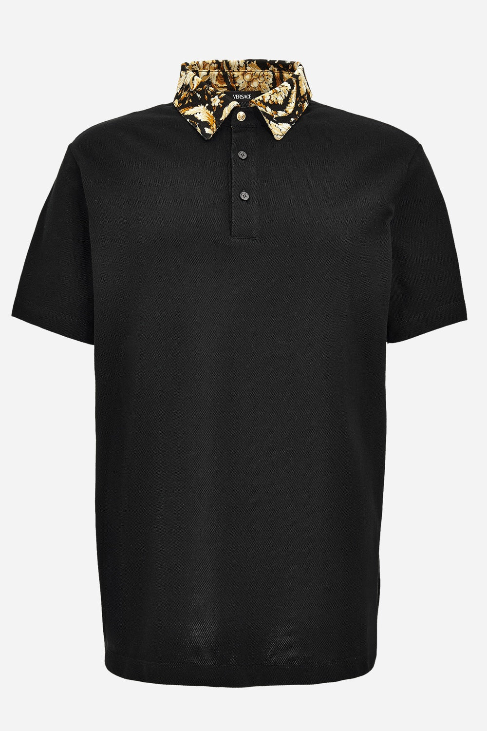 Polo In Piquet Fabric + Shiny Viscose Jersey Baroque Collar