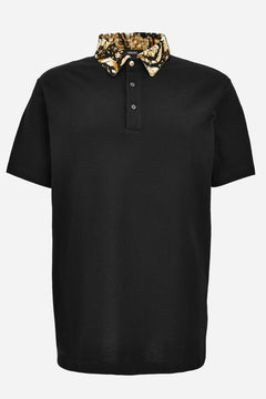 Polo In Piquet Fabric + Shiny Viscose Jersey Baroque Collar