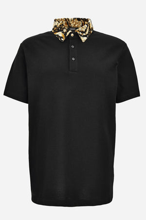 Polo In Piquet Fabric + Shiny Viscose Jersey Baroque Collar