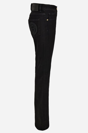 Pant Denim In Denim Stretch Rinse Wash With Medusa- Greca Embroidery