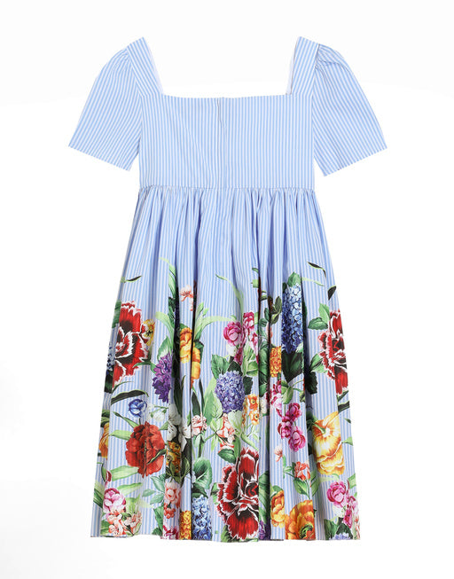 STRIPED POPLIN DRESS WITH FLORAL PRINT