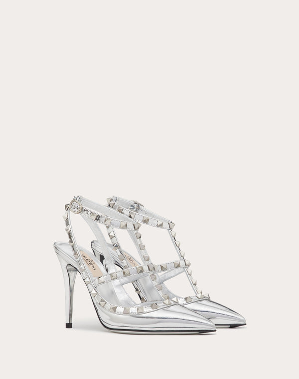 Décolleté Rockstud In Specchio Con Cinturini E Borchie In Tono 100Mm