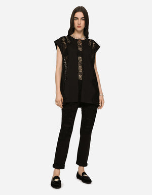 JERSEY T-SHIRT WITH LACE INSERTS