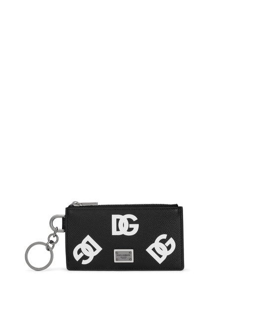 CALFSKIN CARD HOLDER WITH ALL-OVER DG PRINT AND RING