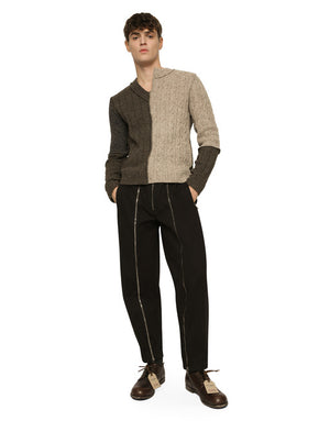 WASHED STRETCH GABARDINE PANTS WITH ZIPPER