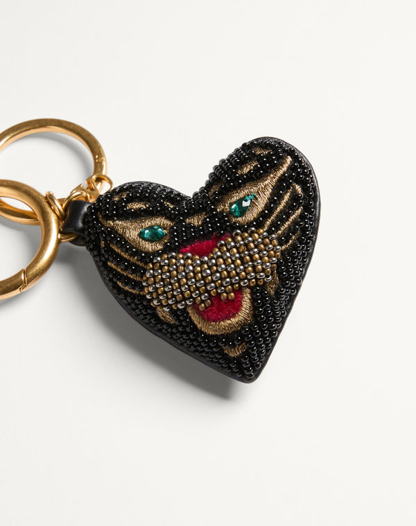 Charm Per Borse Con Portachiavi Vg Coeur De Chat In Nappa, Perline E Cristalli