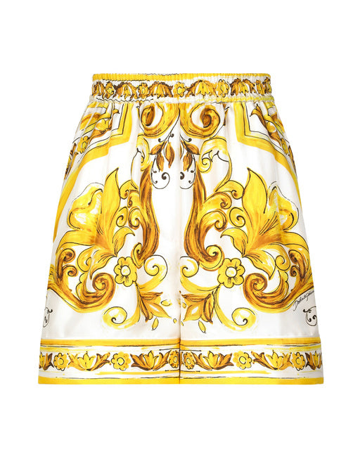SILK TWILL SHORTS WITH MAJOLICA PRINT