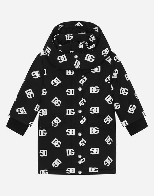 LONG NYLON DOWN JACKET WITH DG LOGO PRINT