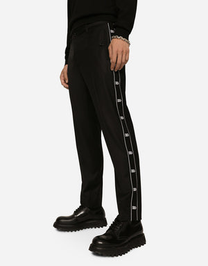STRETCH WOOL PANTS WITH SIDE BANDS