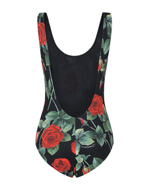 ROSE-PRINT ONE-PIECE SWIMSUIT