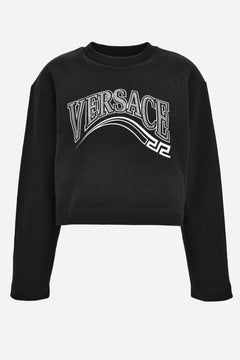Sweatshirt In Unbrushed Cotton Sweatshirt Fabric With Print + Greek Varsity Logo Strass