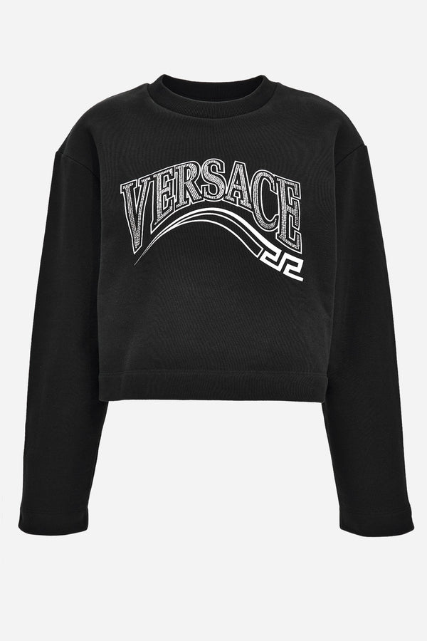 Sweatshirt In Unbrushed Cotton Sweatshirt Fabric With Print + Greek Varsity Logo Strass
