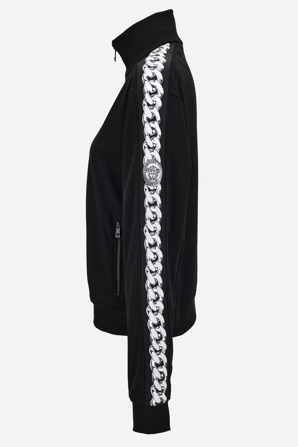 Sweatshirt In Compact Techno Jersey Fabric-Chain Print Inserts
