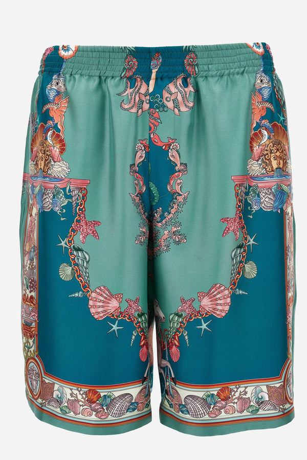 Shorts In Silk Twill  Coral Theatre Print
