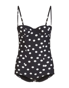 ONE-PIECE BALCONETTE SWIMSUIT WITH POLKA DOT PRINT