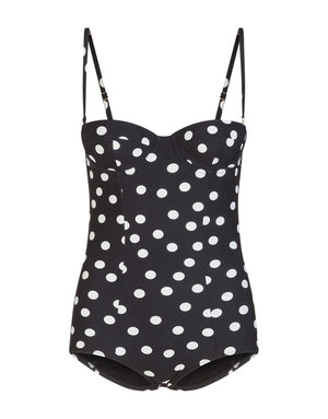 ONE-PIECE BALCONETTE SWIMSUIT WITH POLKA DOT PRINT
