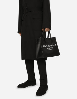 SMALL NYLON SHOPPING BAG WITH RUBBERIZED LOGO