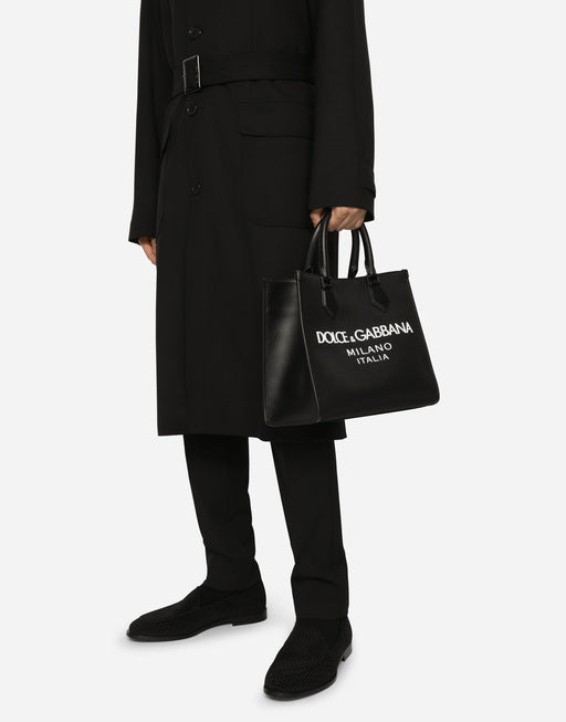 SMALL NYLON SHOPPING BAG WITH RUBBERIZED LOGO