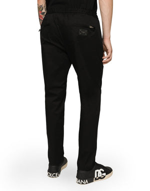 STRETCH COTTON JOGGING PANTS WITH PLATE