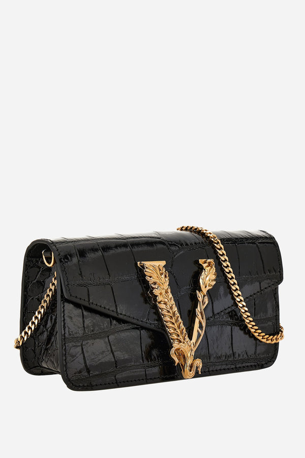 Virtus Mini Chain Crossbody In Vitello Embossed Coccodrillo
