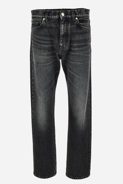 Pant Denim In Stone Wash Black Denim Fabric-Embossed Embroidery