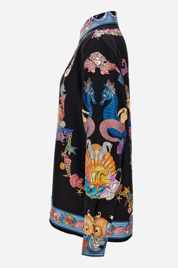 Informal Shirt In Silk Twill  Coral Theatre Print