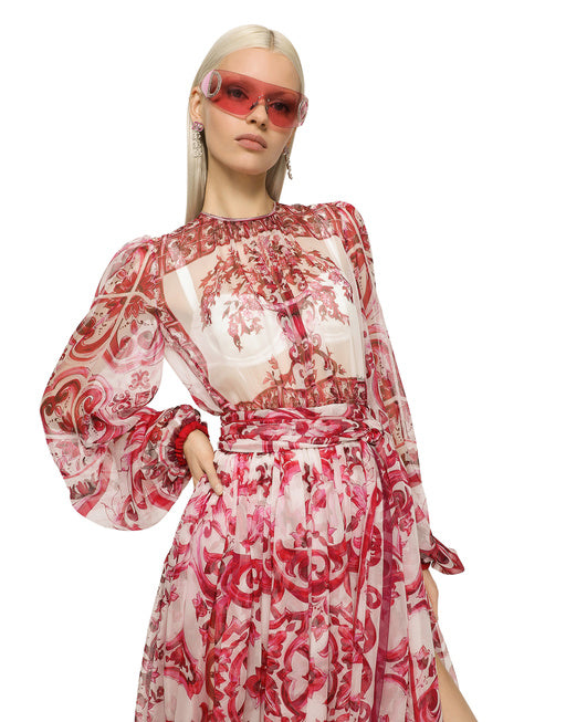 MIDI DRESS IN MAIOLICA PRINT CHIFFON