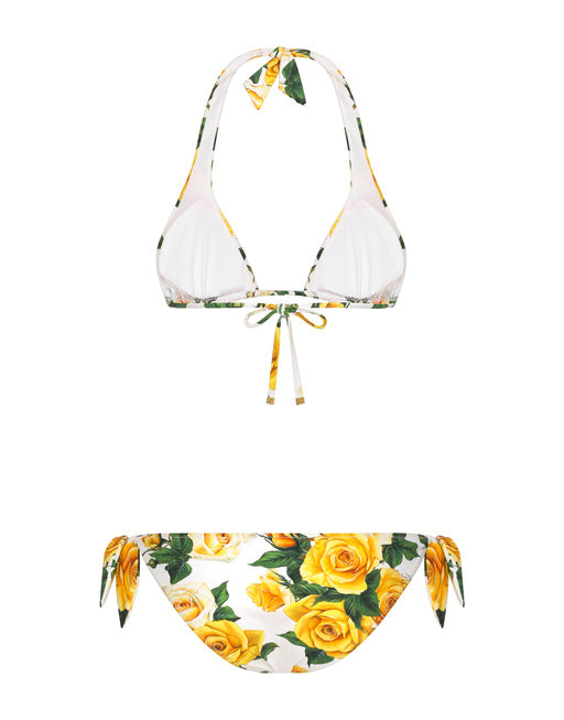 TRIANGLE BIKINI WITH YELLOW ROSE PRINT