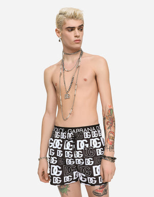 SHORT SWIM TRUNKS WITH ALL-OVER DG PRINT