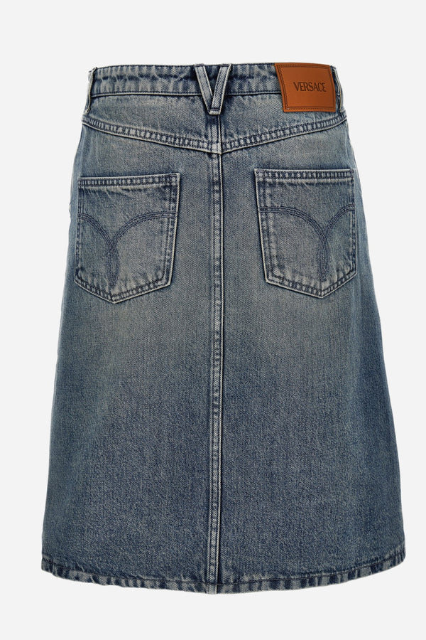 Skirt Denim In Denim Washed Medium Blue With Embossed Barocco