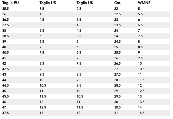 Tabella taglie 2025 scarpe yeezy