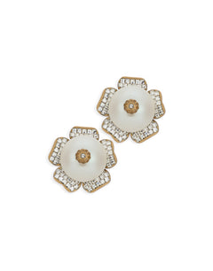STUD EARRINGS FLOWER WITH PEARL AND RHINESTONE
