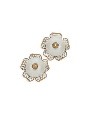 STUD EARRINGS FLOWER WITH PEARL AND RHINESTONE