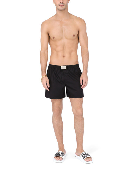 LONG COTTON BOXERS WITH BRANDED PLATE