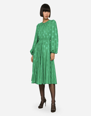 SILK CALF-LENGTH DRESS WITH ALL-OVER DG LOGO