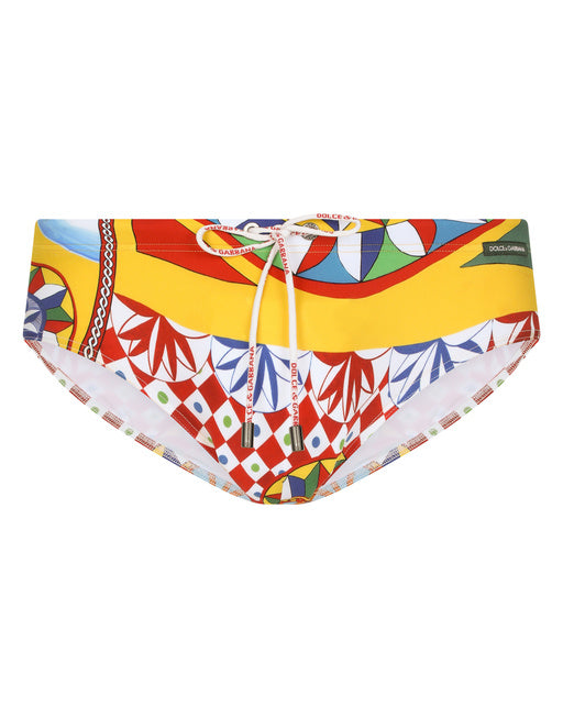 CARRETTO-PRINT SWIM BRIEFS WITH HIGH-CUT LEG