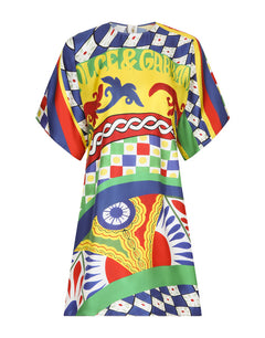 SHORT CARRETTO-PRINT TWILL DRESS