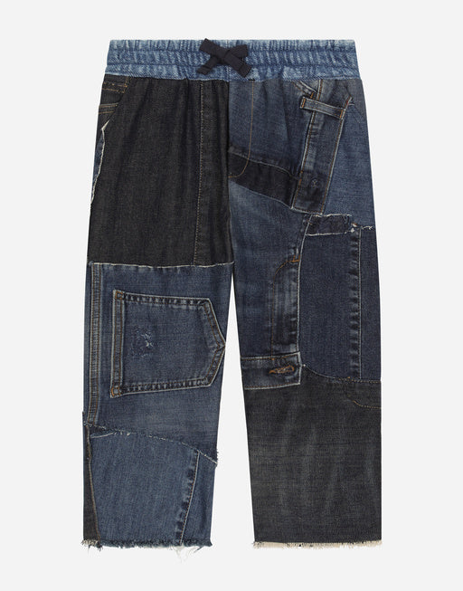 DENIM PATCHWORK JOGGING PANTS WITH LOGO TAG