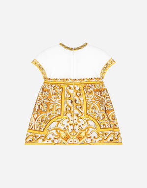 POPLIN AND JERSEY DRESS WITH YELLOW MAJOLICA PRINT
