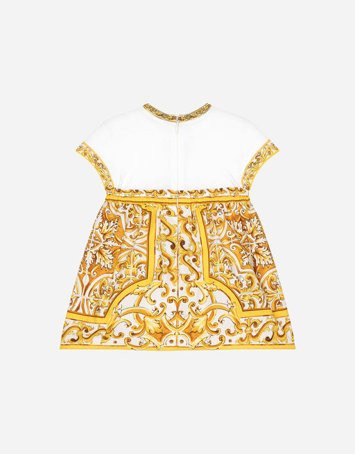 POPLIN AND JERSEY DRESS WITH YELLOW MAJOLICA PRINT