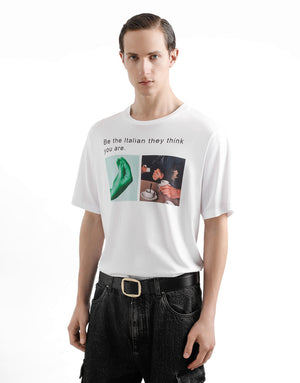 COTTON T-SHIRT WITH HAND AND CUP PRINT