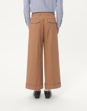 Pantalone In Gabardina Di Cotone Con Risvolto