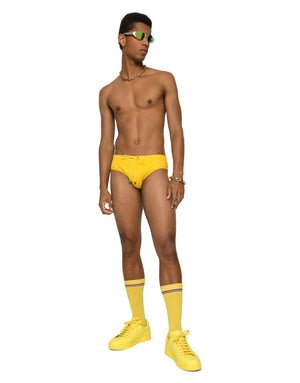 SWIM BRIEFS WITH HIGH-CUT LEG AND BRANDED REAR WAISTBAND