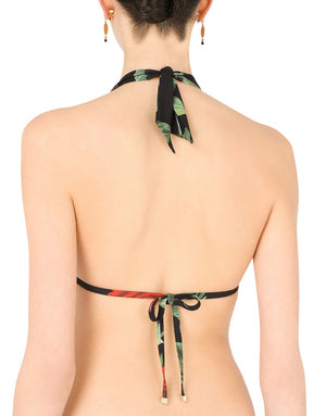 ROSE-PRINT PADDED TRIANGLE BIKINI TOP
