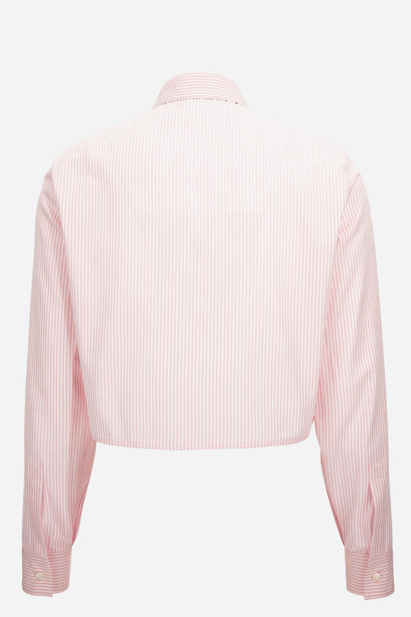 Informal Shirt In Popeline Cotone Righe + Ricamo
