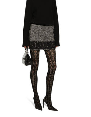 SHORT MICRO-TWEED SKIRT WITH LACE INSERT