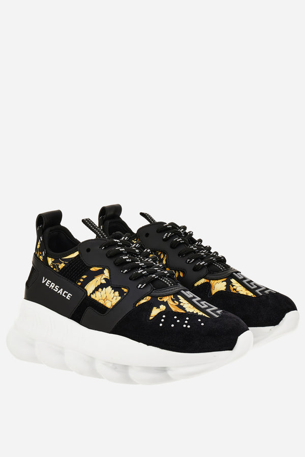Chain Reaction Sneaker In Suede-Barocco Print Fabric